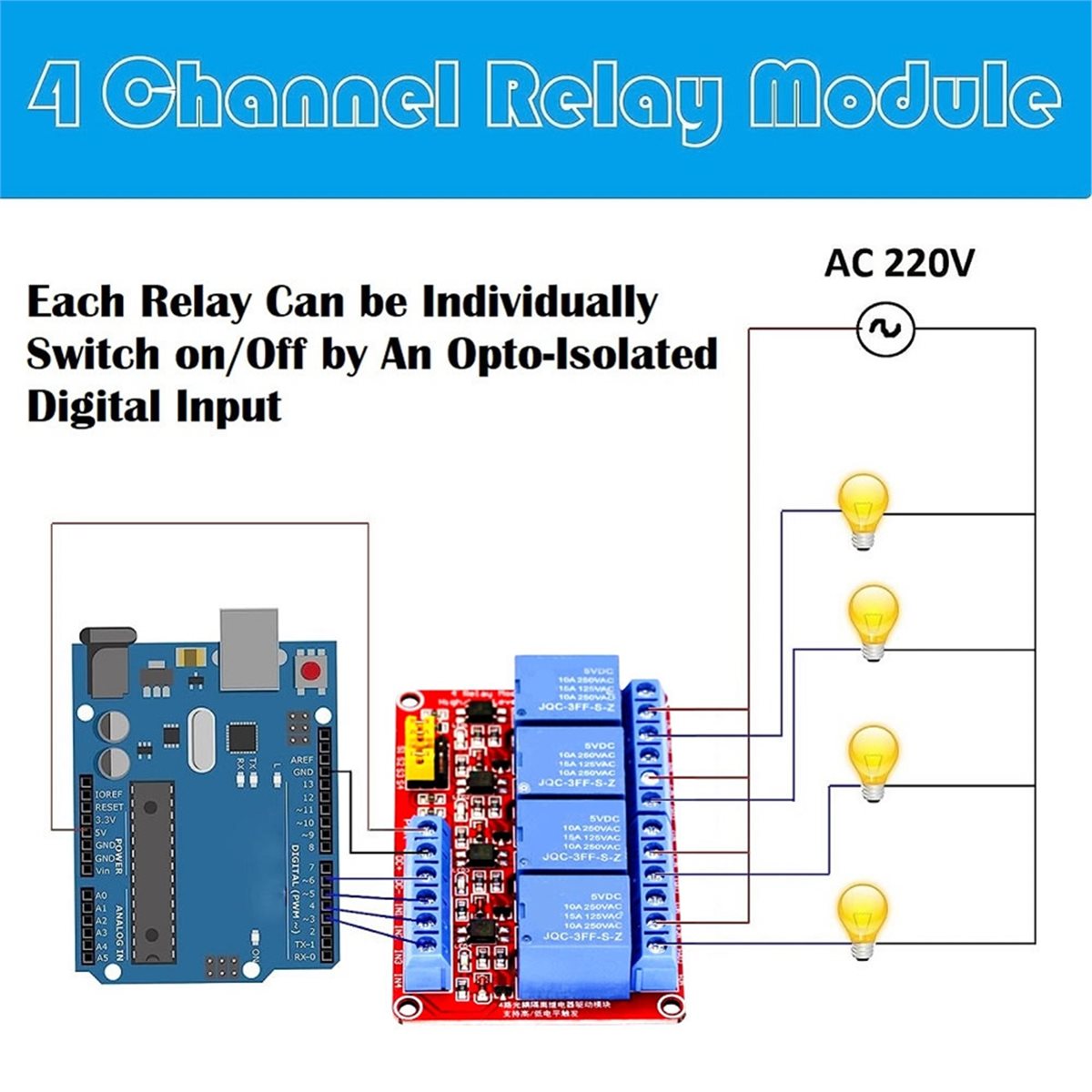 Relay Module 5V - A49T 4-kanaals relaismodule 5V 12V Board