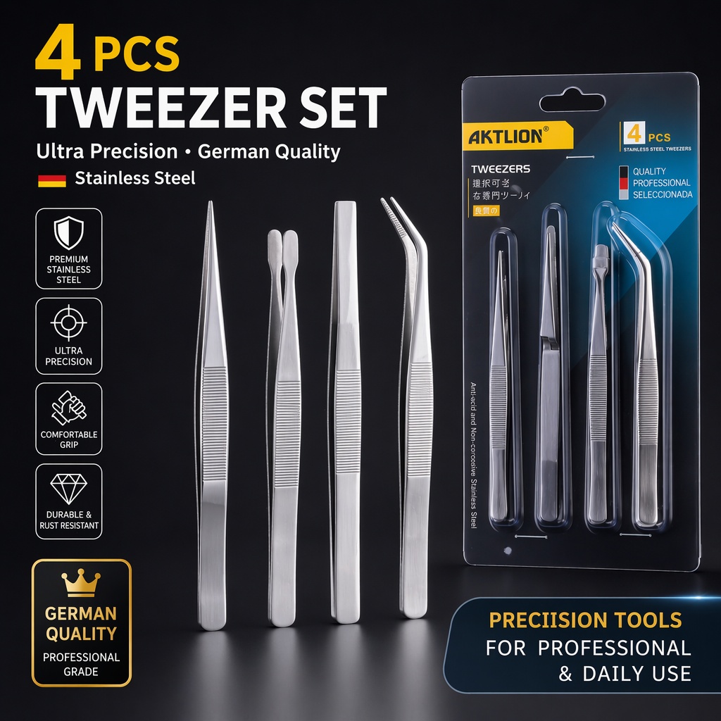 Diy Electronics Set - 4-delige professionele precisie-pincettenset, Duitse kwaliteit roestvrijstalen